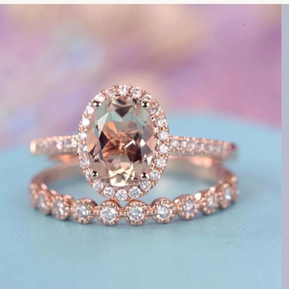 18K Solid Rose Gold Morganite, White Sapphire - Picture 2 of 8